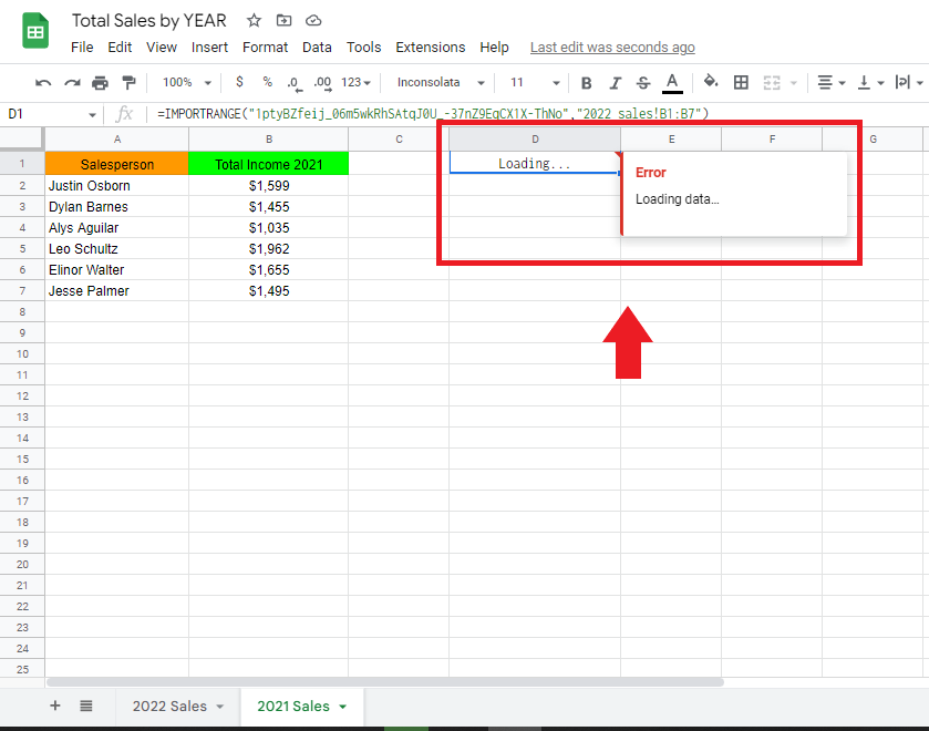imported data range in Google Sheets