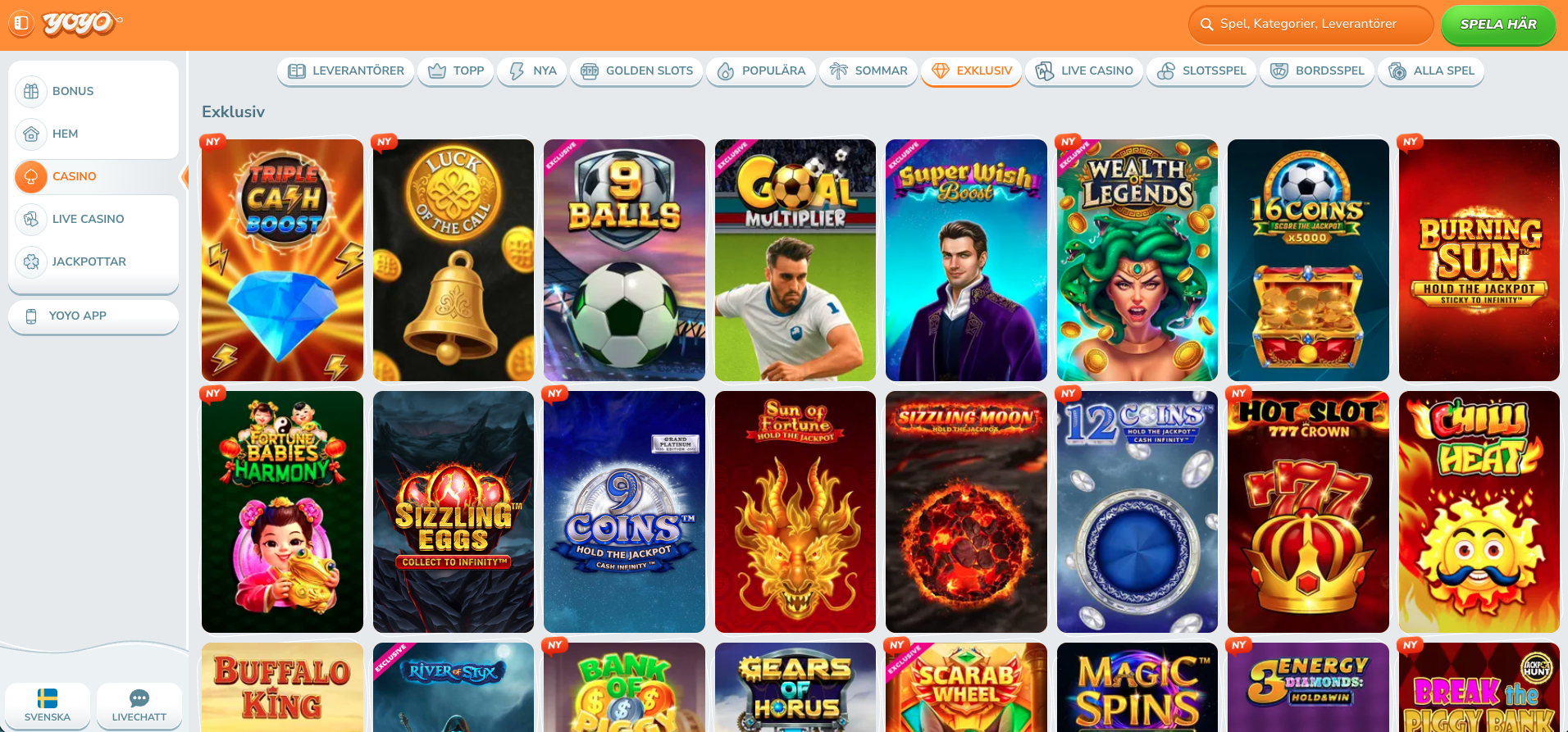 YoYo Casino exklusiva spel