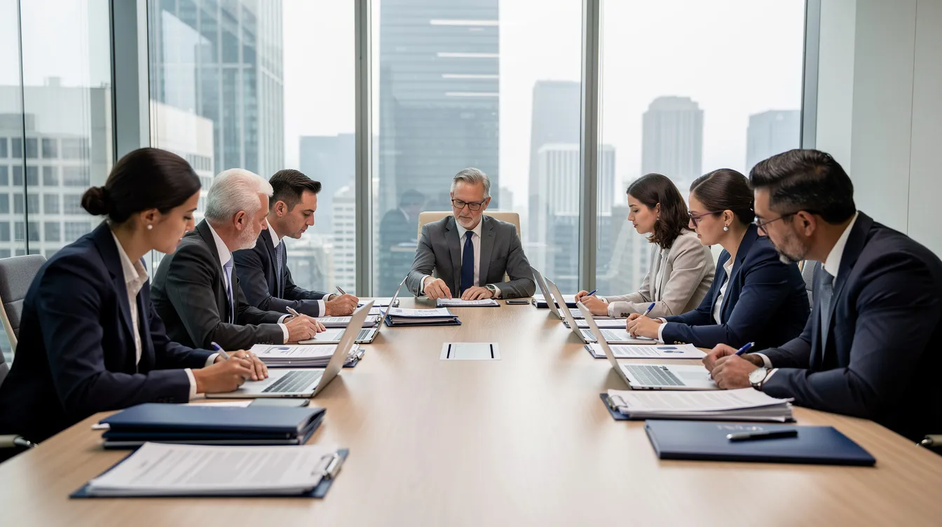 A diverse team of attorneys is gathered in a modern conference room, intently reviewing case documents related to mass tort litigation. The atmosphere reflects a collaborative effort in preparing for complex litigation involving numerous plaintiffs and significant legal strategies.