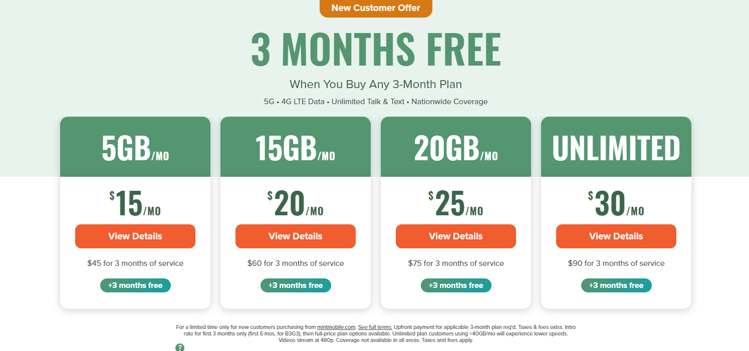 Mint Mobile plans and cost