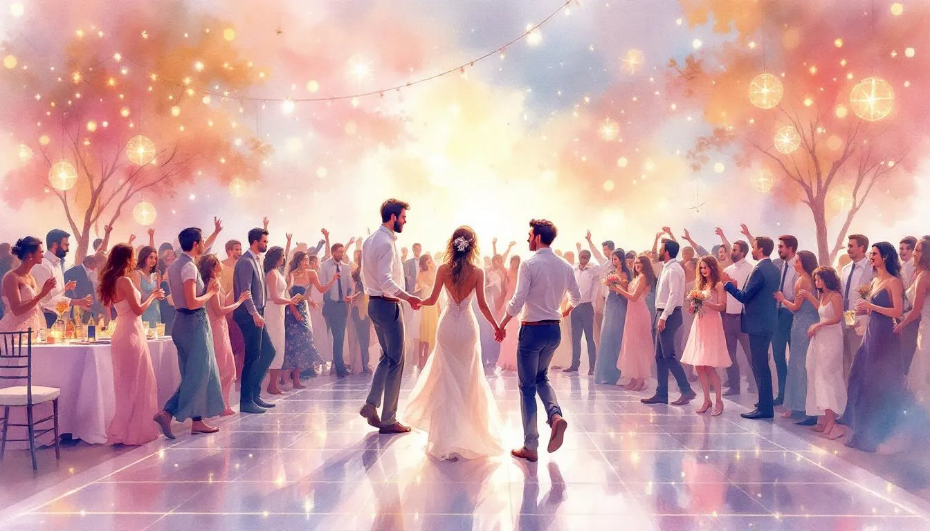 After-party energy with guests enjoying the dance floor during the wedding celebration.