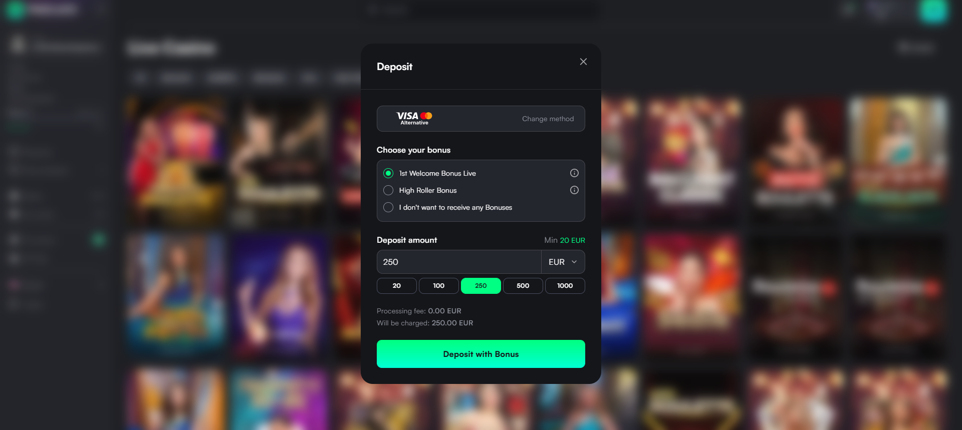 TrueLuck live casino bonus