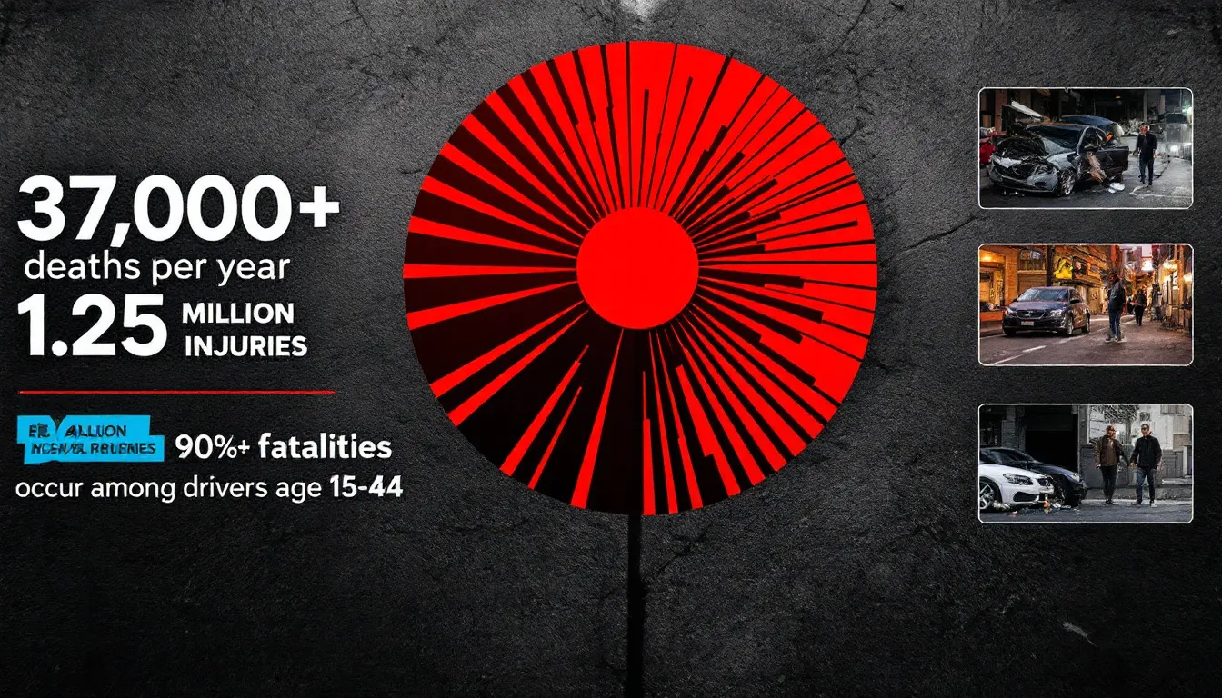 Demographic analysis of automobile deaths in the US, with charts showing statistics by age and gender.