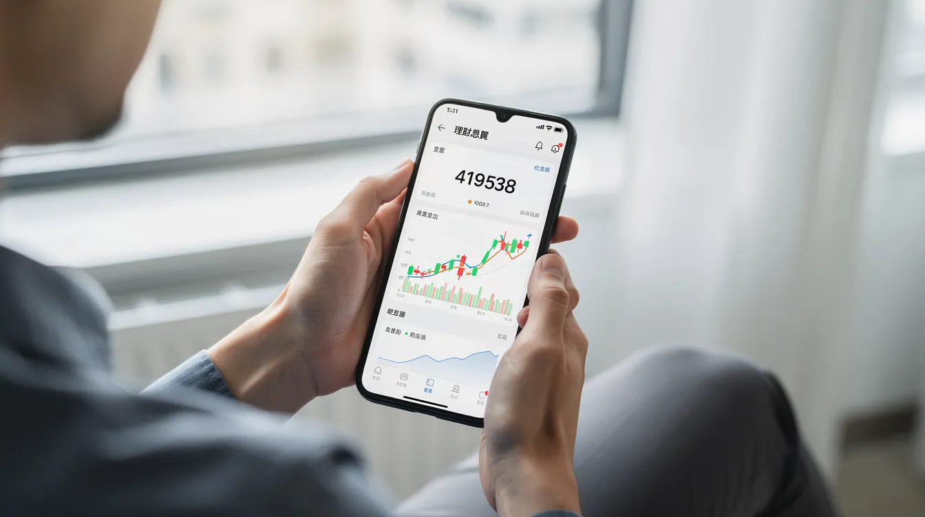 The image shows a person looking at a financial application on their smartphone, possibly reviewing details related to low-interest loans, repayment terms, and loan amounts. The interface may include information relevant to public servants and professionals seeking loan approval.