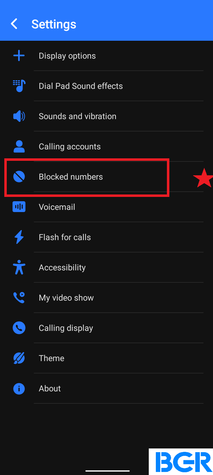 Blocked numbers option