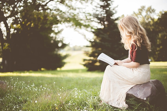 girl, book, sitting with the word of God