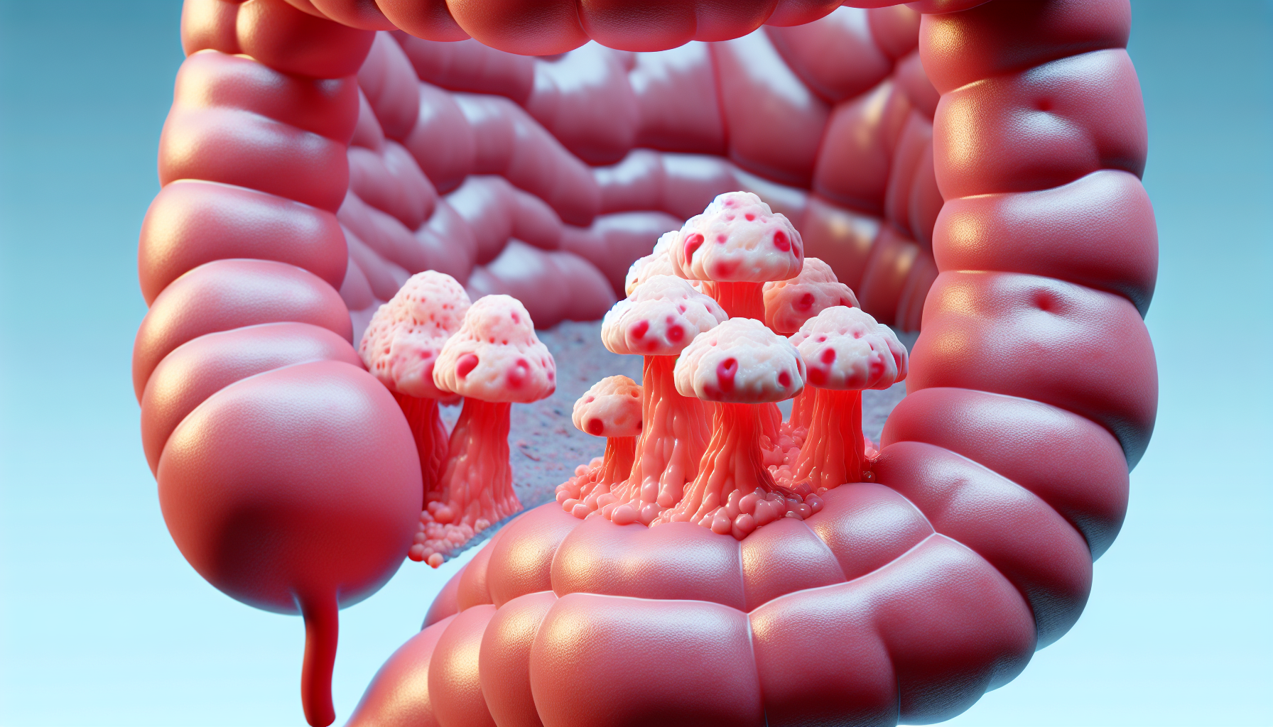 Illustration of adenomatous polyps in the colon