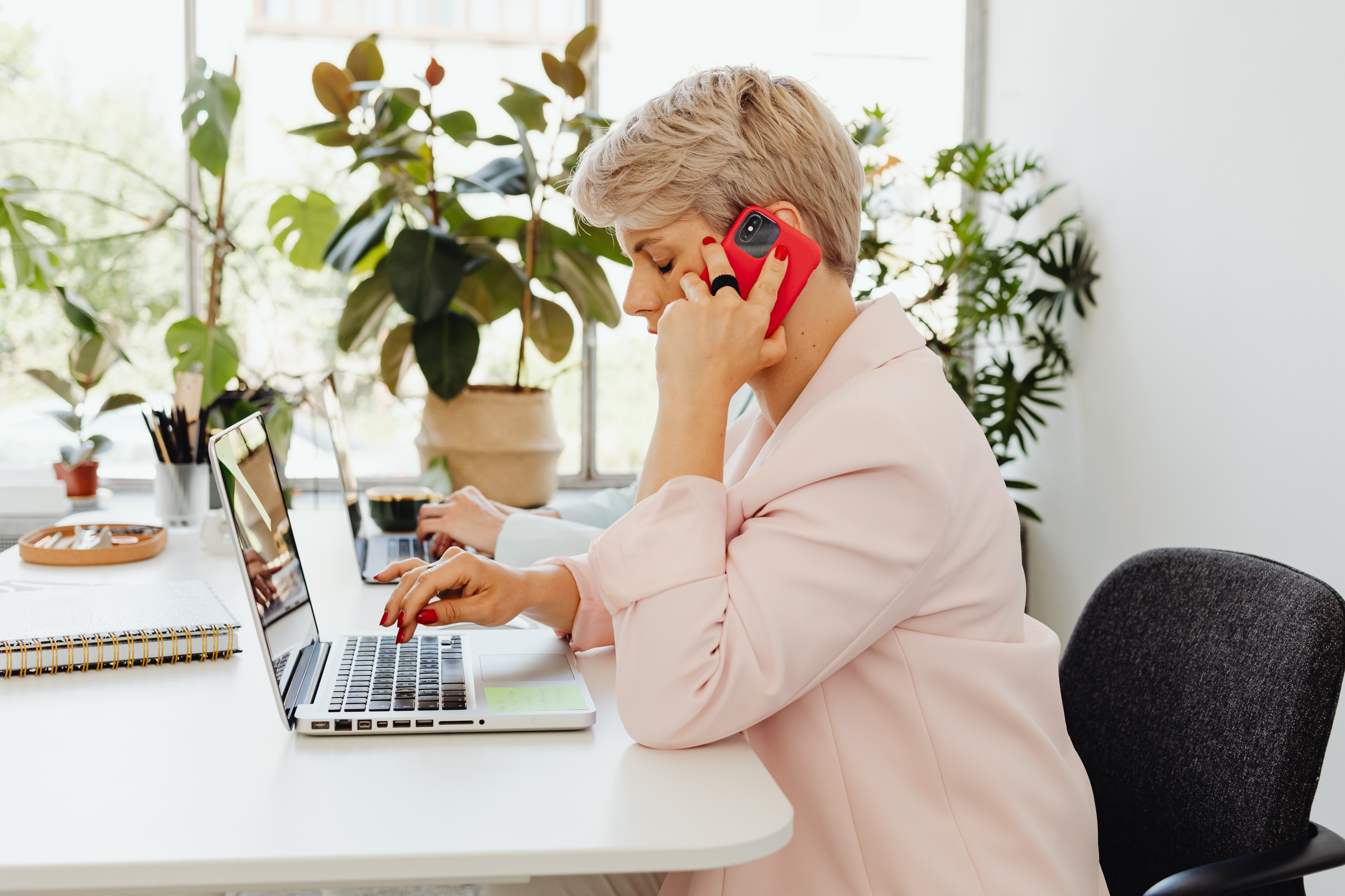 a woman in a phone meeting