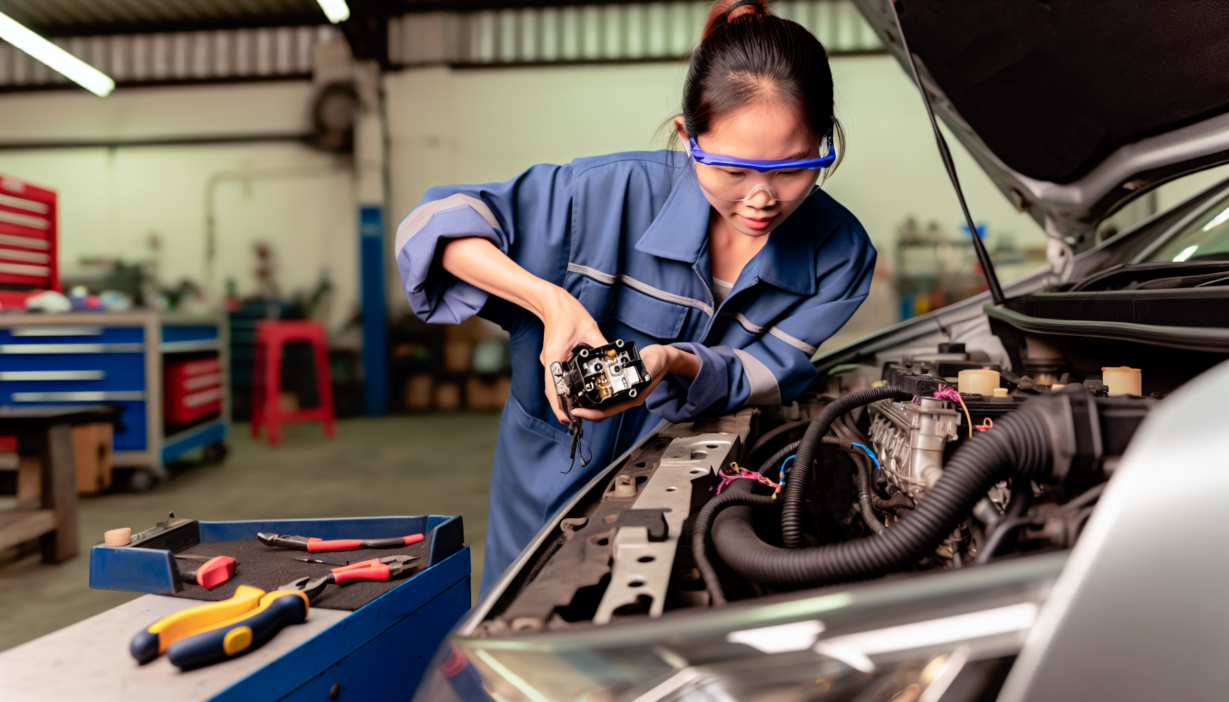 Mechanic installing a car relay