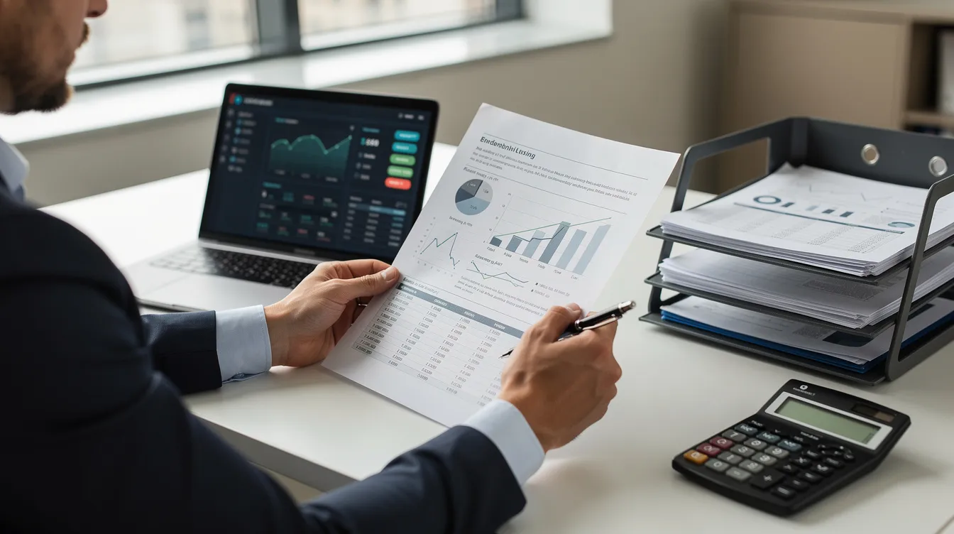 A professional is seated at a desk, intently reviewing various financial documents, which may include information about precious metals investments and retirement savings options such as gold IRAs. The setting suggests a focus on the precious metals market, highlighting the importance of informed decision-making in financial planning.