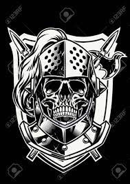 Skull Of Knight Warrior In Black And White Royalty Free SVG, Cliparts,  Vectors, And Stock Illustration. Image 129792763.