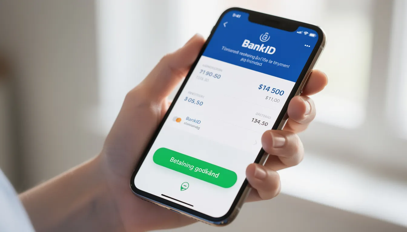 En smartphone visar en bankapp där en säker digital betalning genomförs med Brite, en populär betalningsmetod för insättningar och uttag på svenska casinon. Skärmen visar en enkel och snabb process för att sätta in pengar för att spela casino, vilket underlättar för svenska spelare att använda Brite hos online casinon.