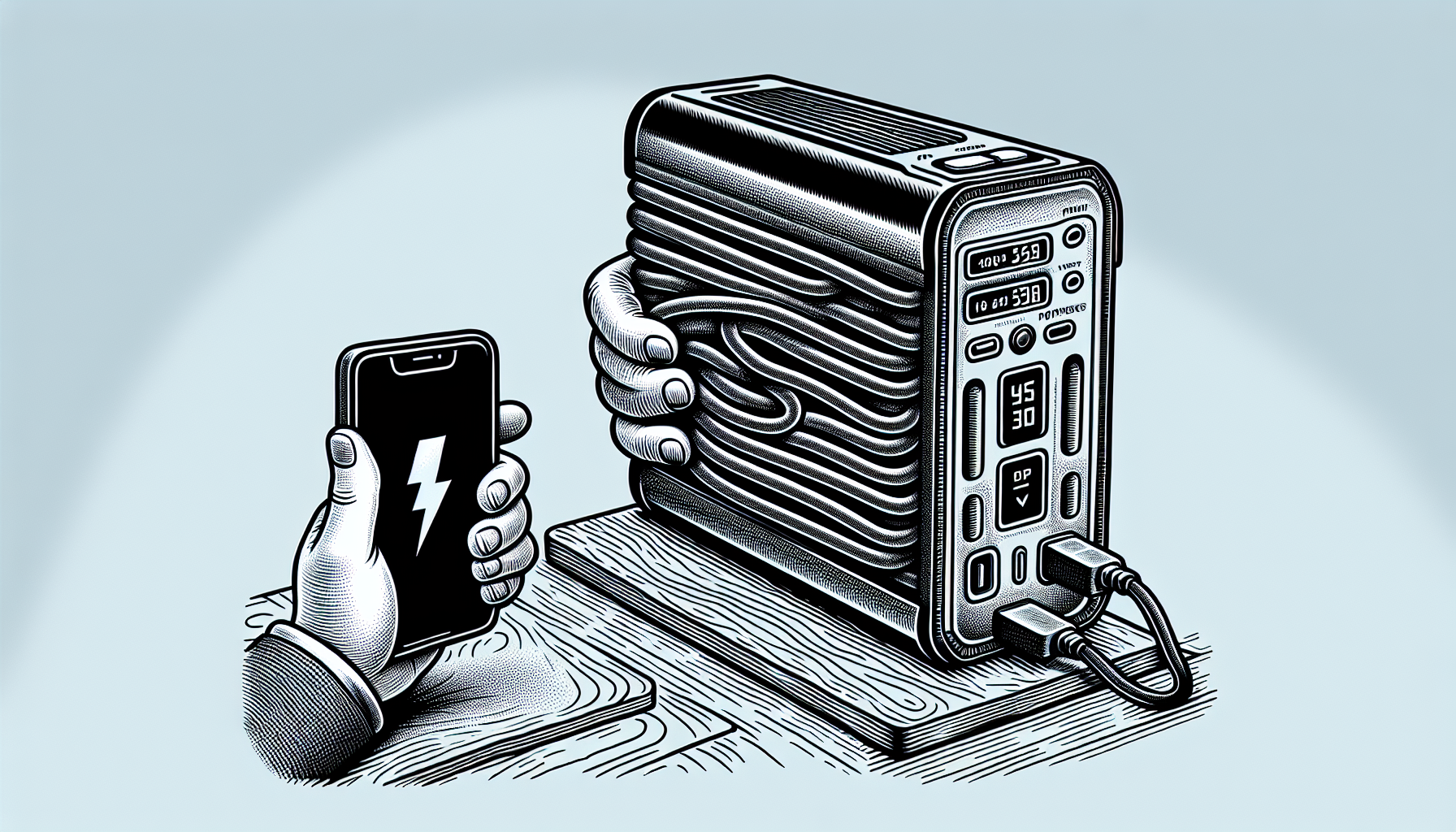 Comparison illustration showing the size difference between a power bank and a portable power station