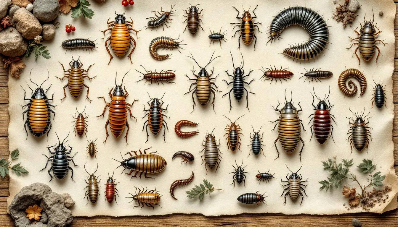 Various common isopod species displayed in an educational setting.