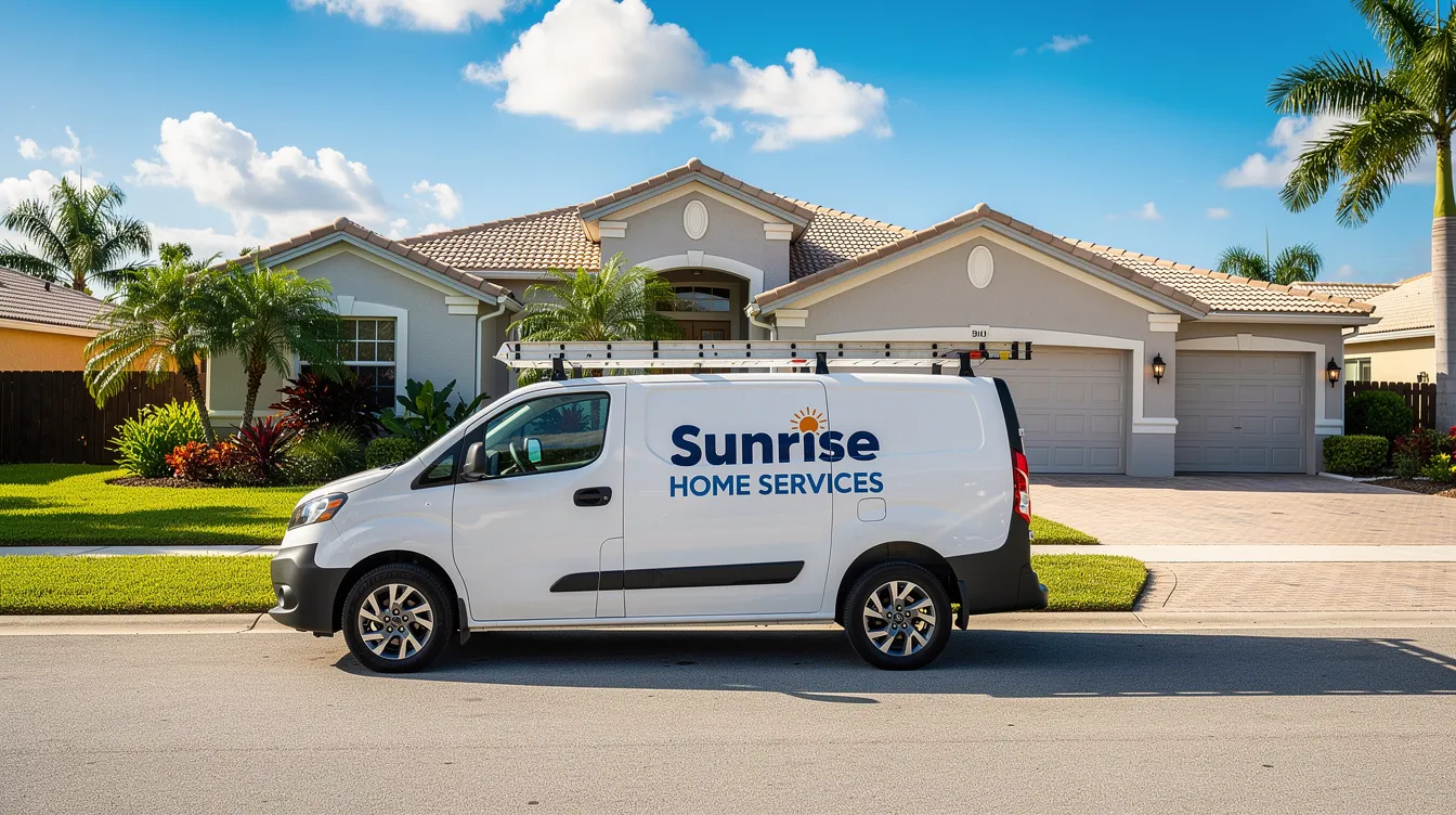 A contractor's branded van is parked in front of a residential home on a sunny street in Florida, showcasing local businesses and their services. This scene highlights the importance of local SEO strategies for attracting more local customers and enhancing online visibility in competitive markets like Ocala.