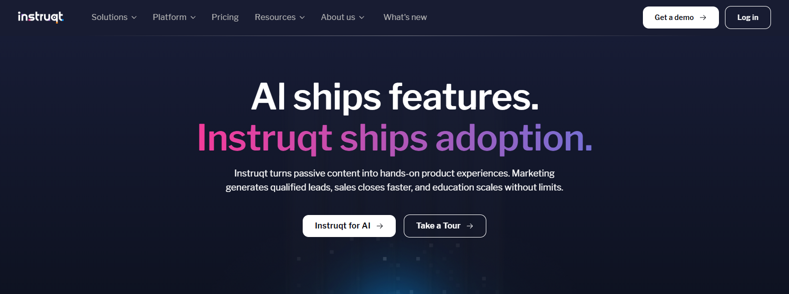 Instruqt interactive virtual labs platform homepage featuring AI-powered hands-on product experiences for software training, customer onboarding, and enterprise learning, a Skytap alternative