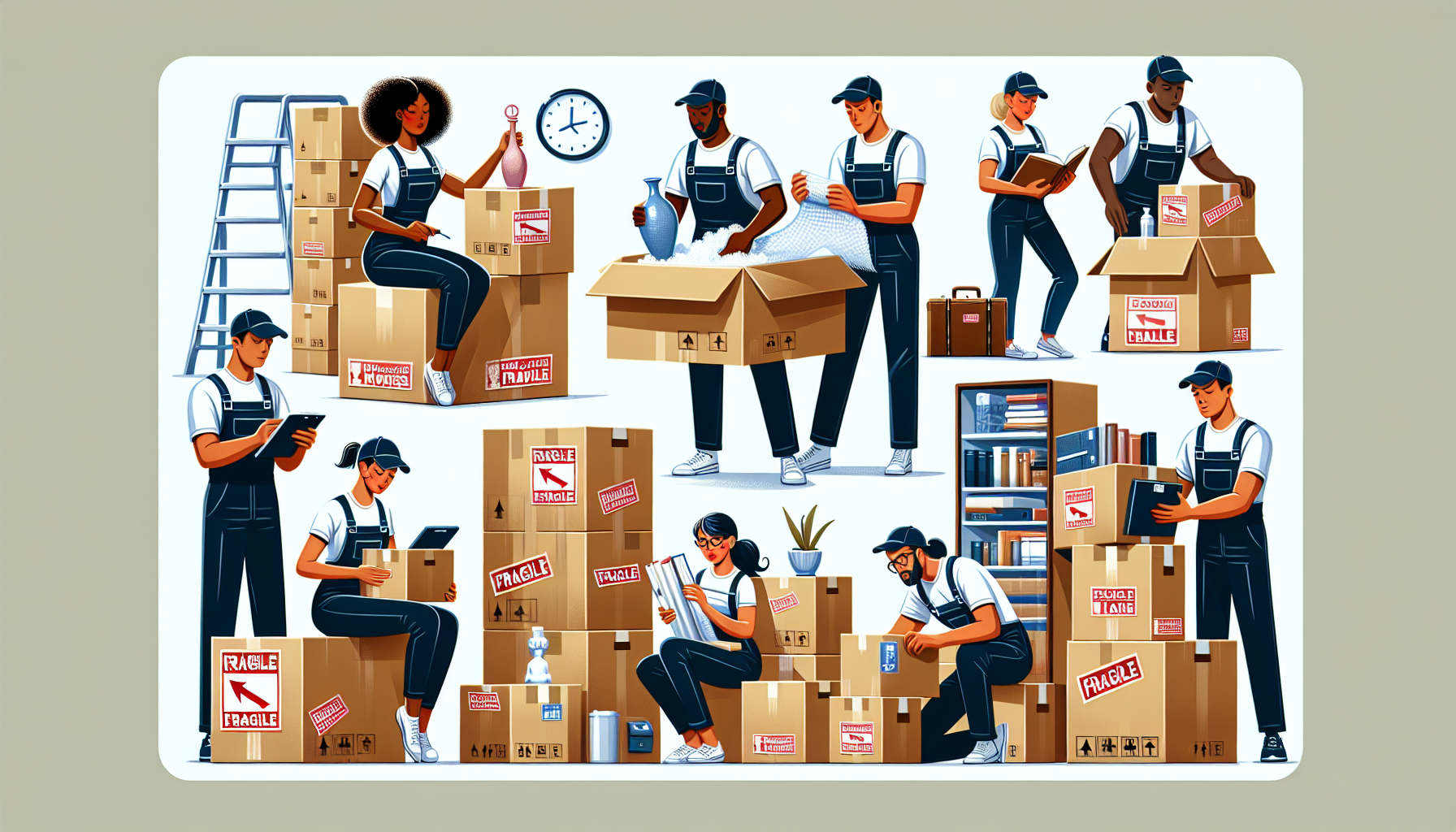 Illustration of professional movers packing belongings