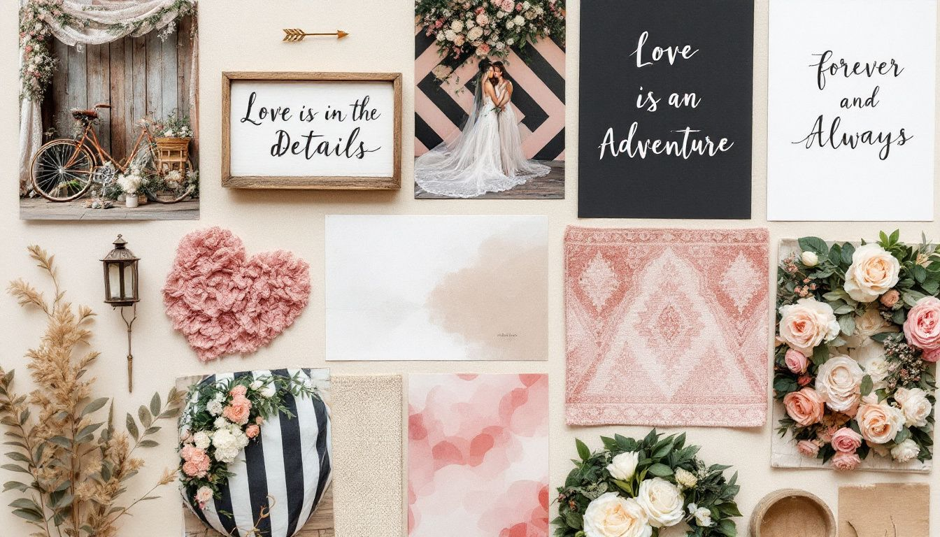 A mood board showcasing different wedding styles and inspirations.