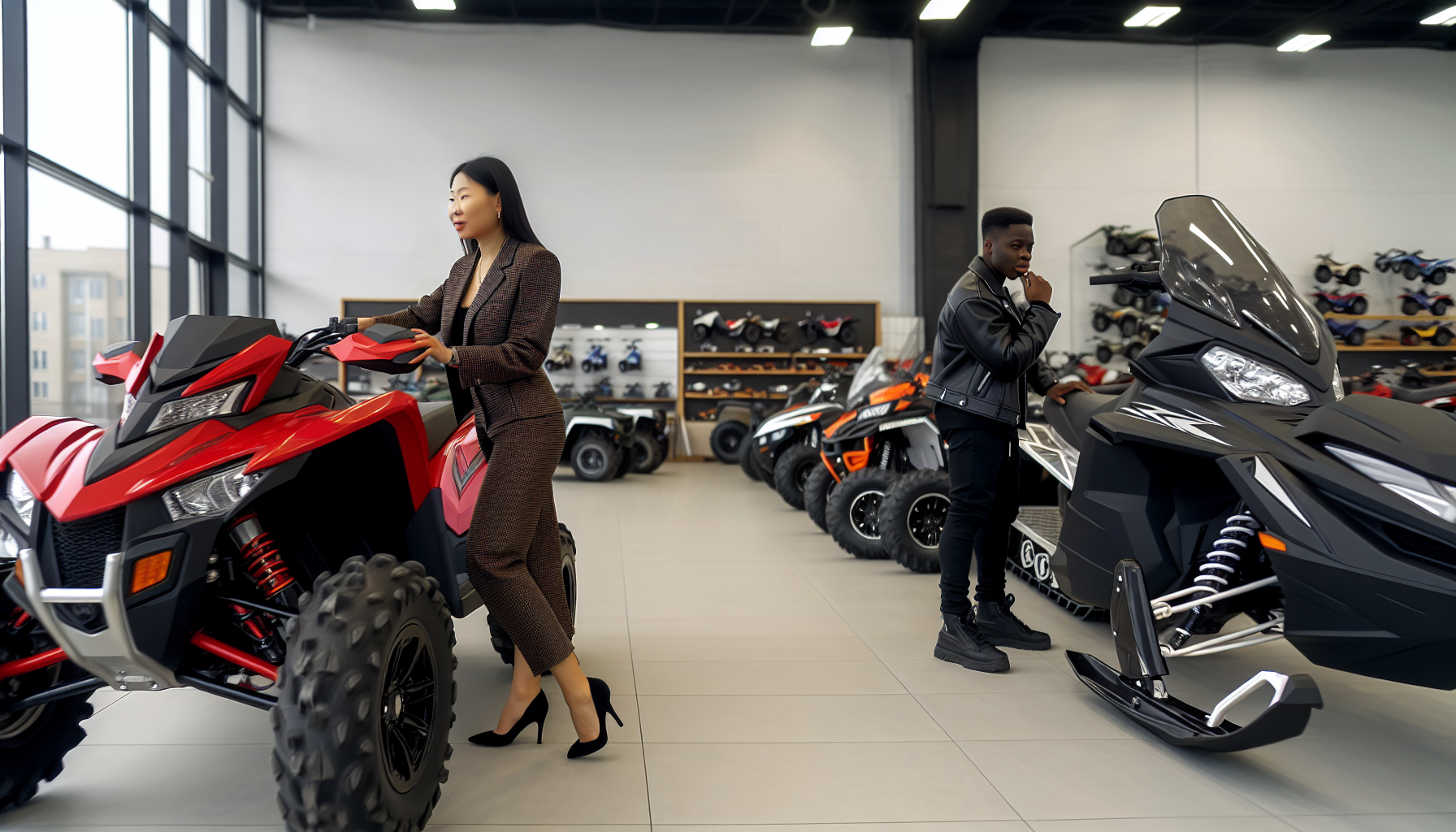 A person contemplating different types of powersports vehicles