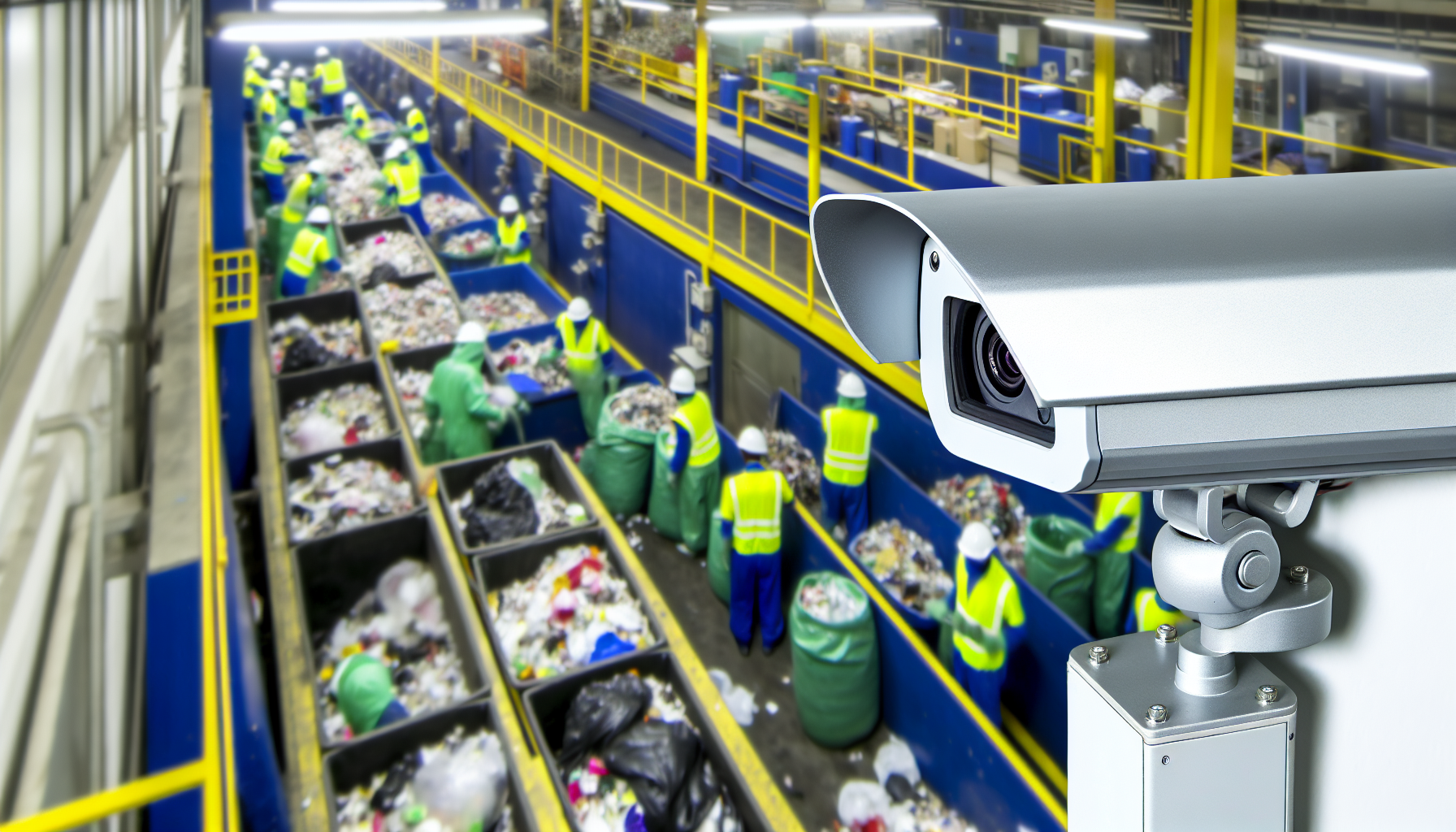 High-resolution security camera capturing recycling facility