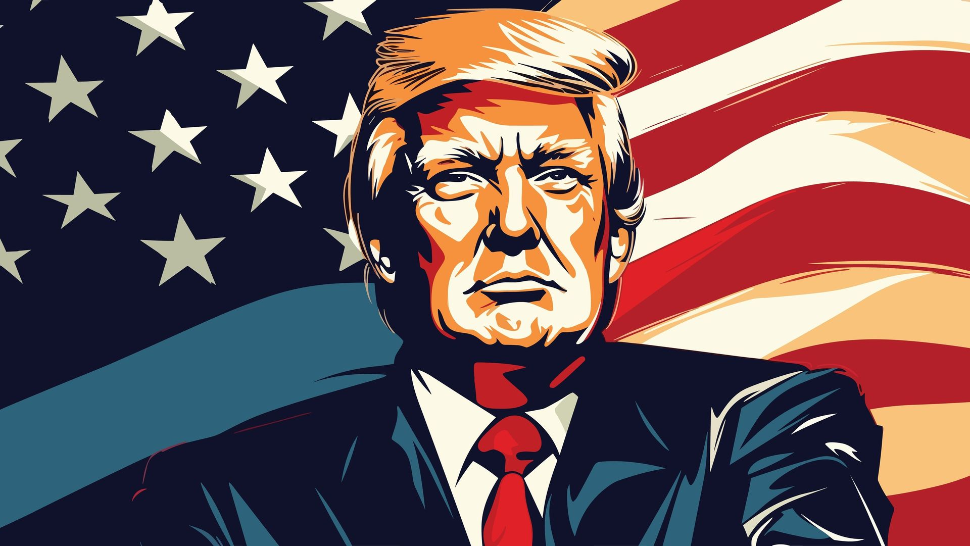 Art drawing of Donald Trump with American flag