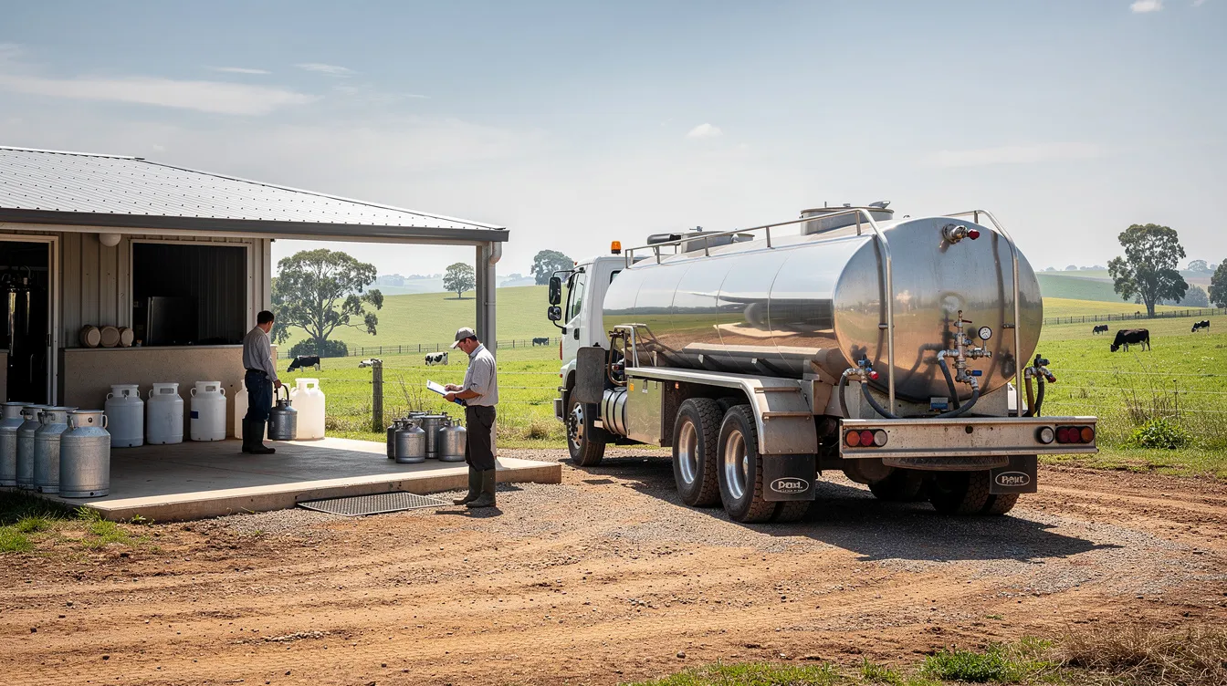 The image shows a milk collection tanker parked at a rural dairy farming collection center, highlighting the vital role of dairy processing in the supply chain. This setting reflects the growing demand for UHT processed milk, which offers long shelf life and is essential for meeting consumer preferences in the global UHT milk market.