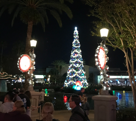 Hollywood Studios Christmas Tree at night