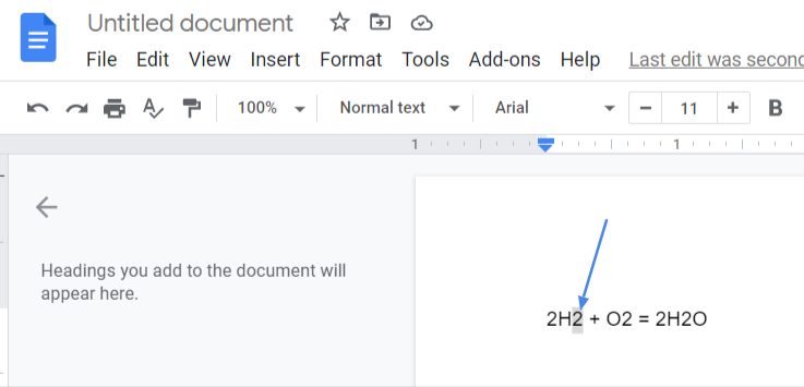 How to do subscript in Google Docs - select the text