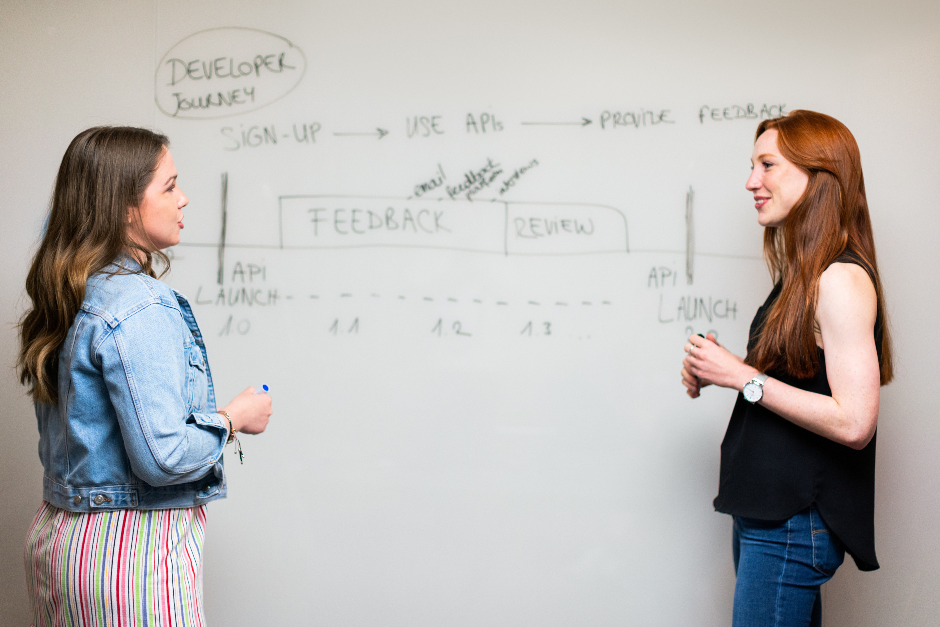two women giving feedback