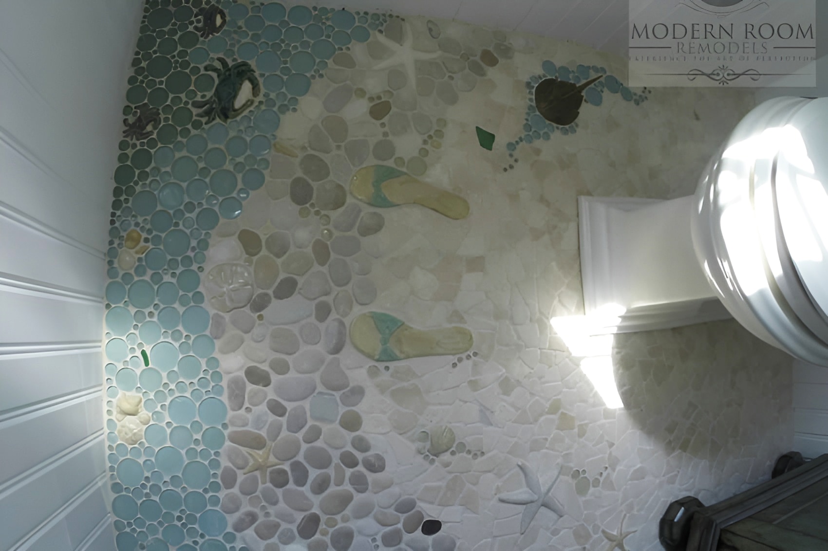 A fun pattern of bathroom tile that will make you and your guests smile