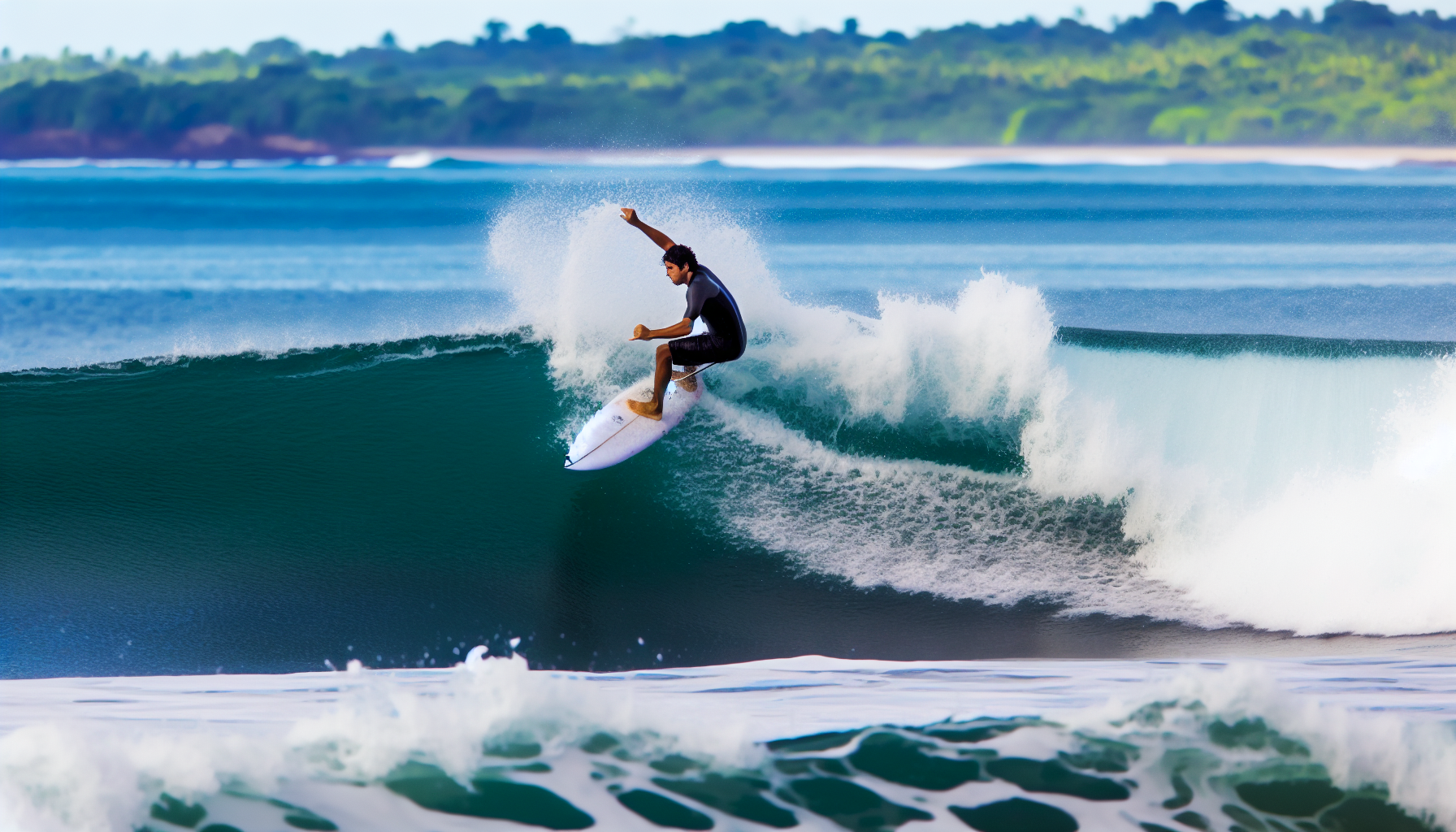 Surfer riding a powerful wave on Costa Rica's Caribbean Coast