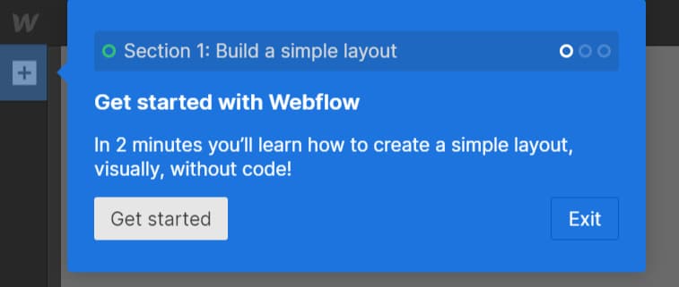 Webflow uses tooltips to direct users to specific parts of their dashboard.