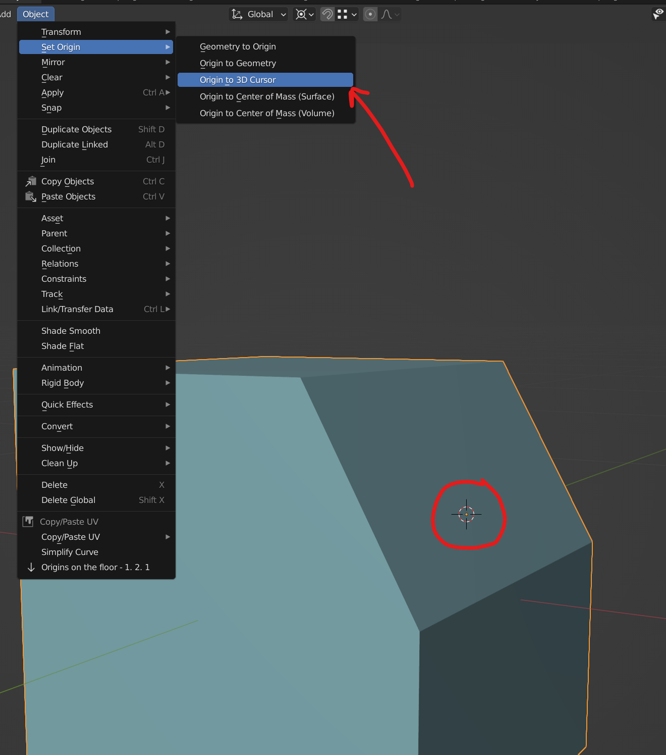 Set Origin to 3D Cursor Blender