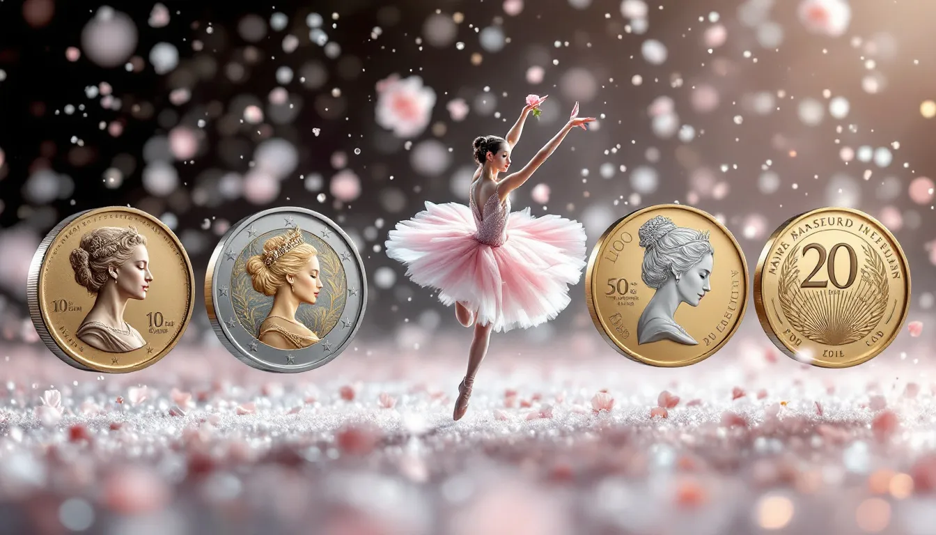 French bimetallic coins depicting iconic ballet figures.