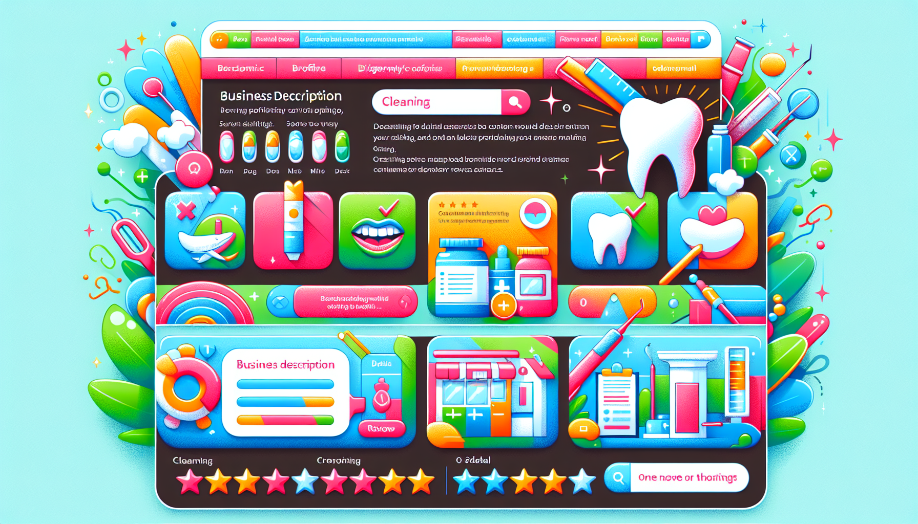 An illustration of a Google Business Profile for a dental practice, showing key optimization elements.