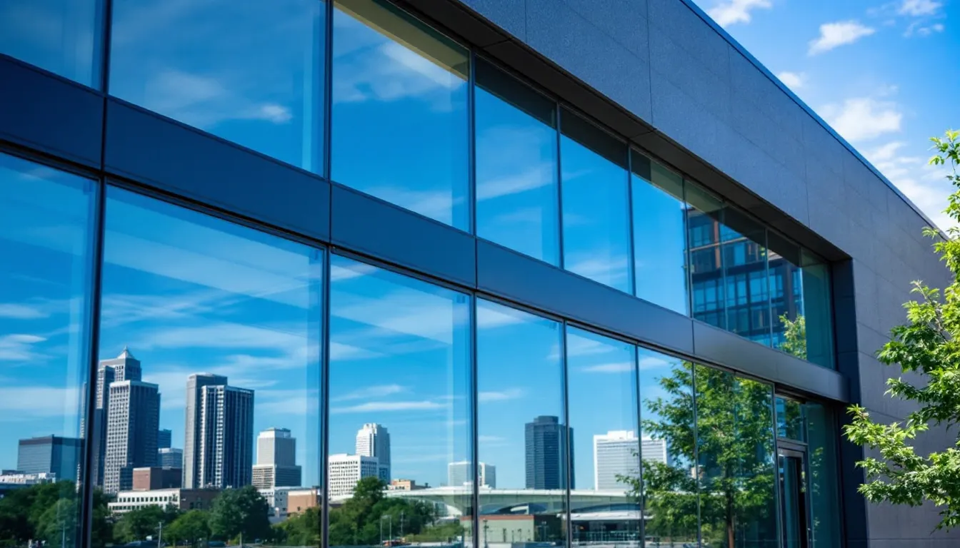 The image depicts a law firm located in the Raleigh-Durham area, set against a picturesque backdrop of the city skyline and greenery. This firm specializes in criminal defense, providing legal counsel for clients facing serious felony and misdemeanor charges, including DWI and drug possession cases.