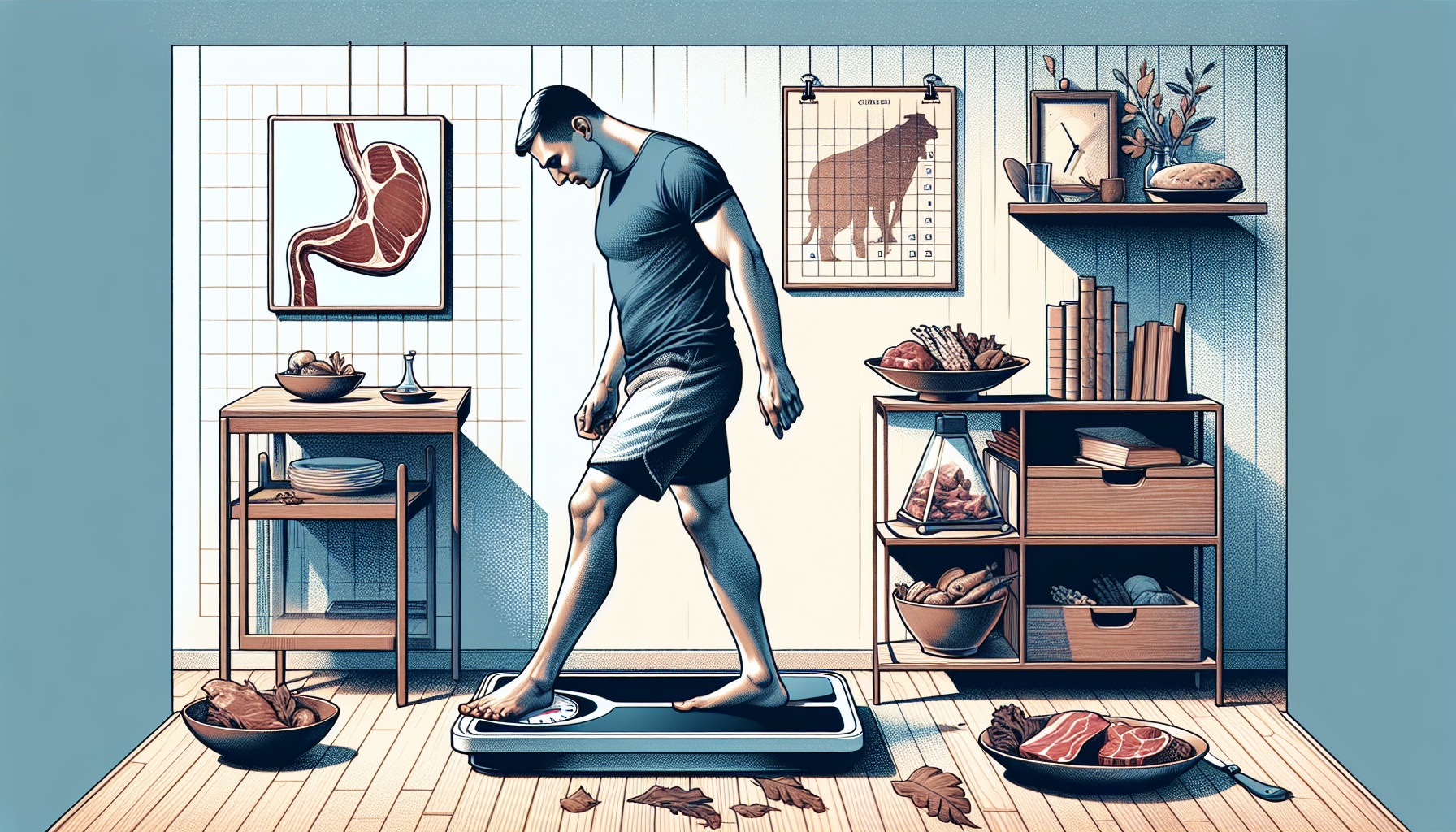 Illustration of a person stepping on a scale, symbolizing weight loss on a carnivore diet