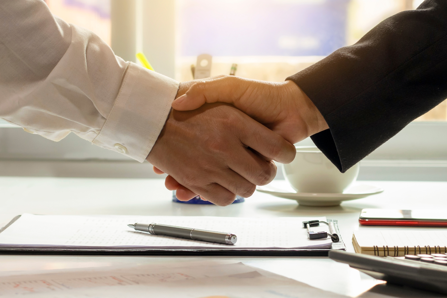 Two professionals shaking hands.