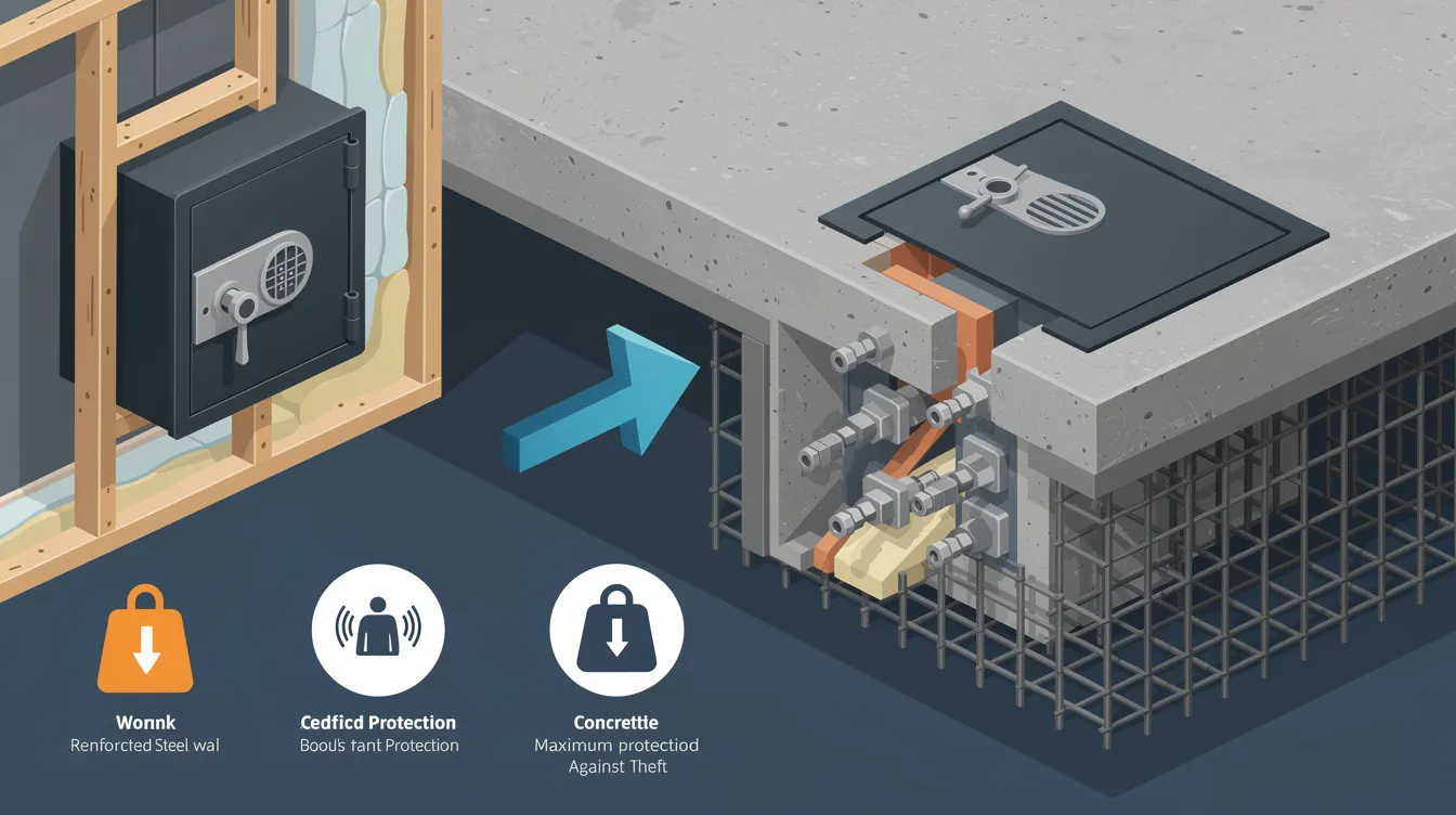 A floor safe embedded in a concrete floor, demonstrating maximum protection against theft.