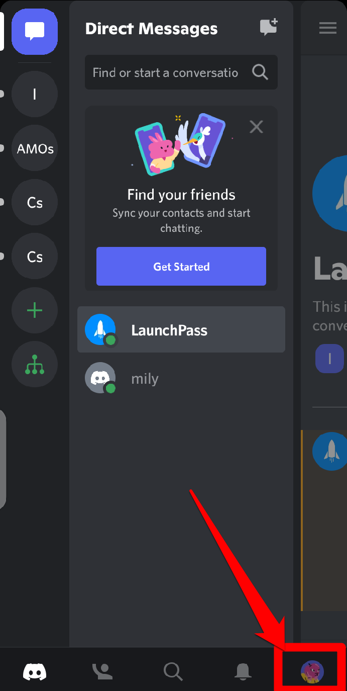 Picture showing the profile icon on Discord mobile
