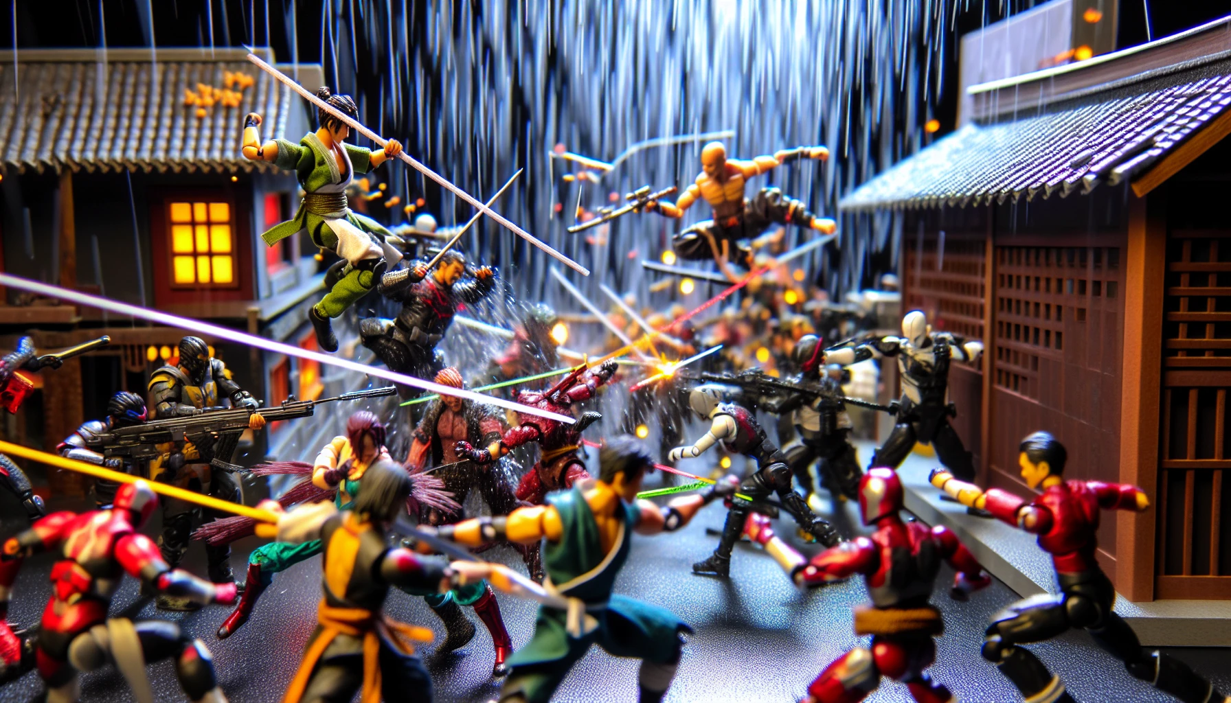 Enhancing action figure photography with special effects like smoke and rain