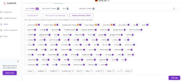 Auswahl der Keywords für dein Content Editor