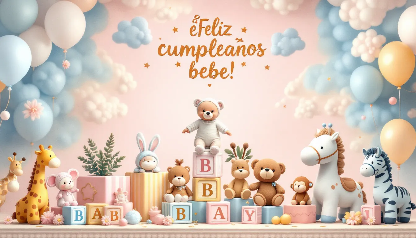 Seasonal baby shower decorations and gift ideas on display.