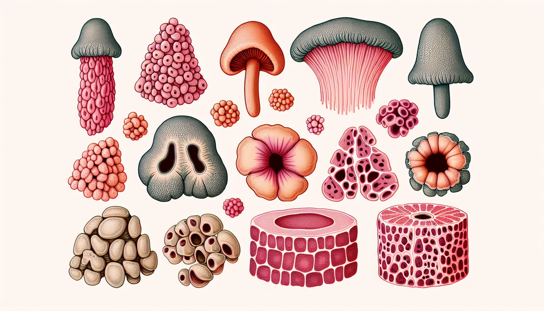 Illustration of different types of adenomatous polyps