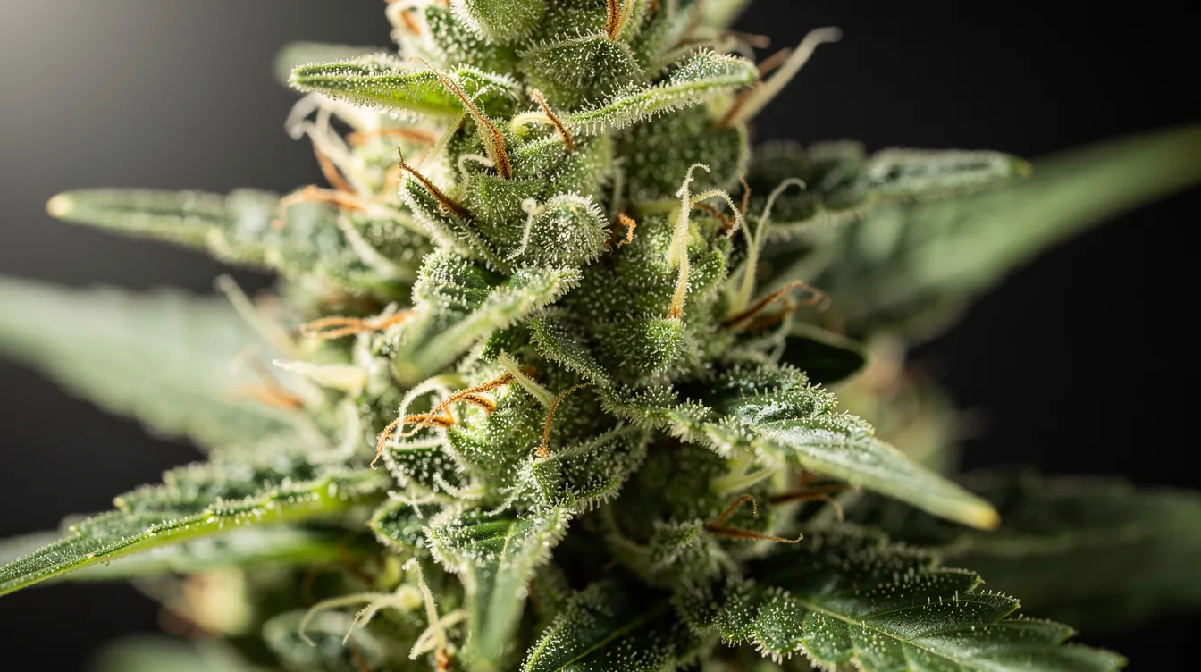 This close-up image features a fresh green cannabis flower adorned with glistening trichome crystals on its surface, highlighting its rich texture and potency. The flower represents the legal landscape of cannabis, particularly in states like Washington, where both medical and recreational use is regulated under local cannabis laws.