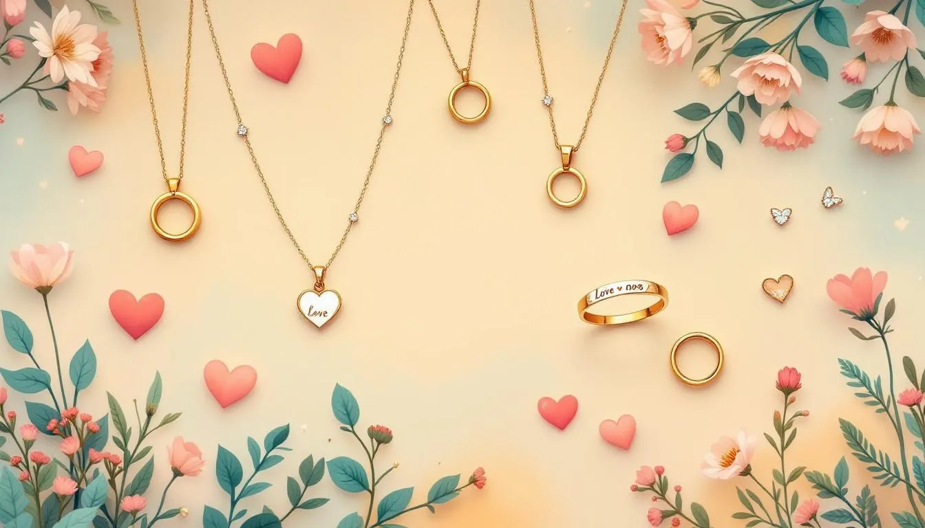 A selection of personalized jewelry pieces as romantic gift ideas.