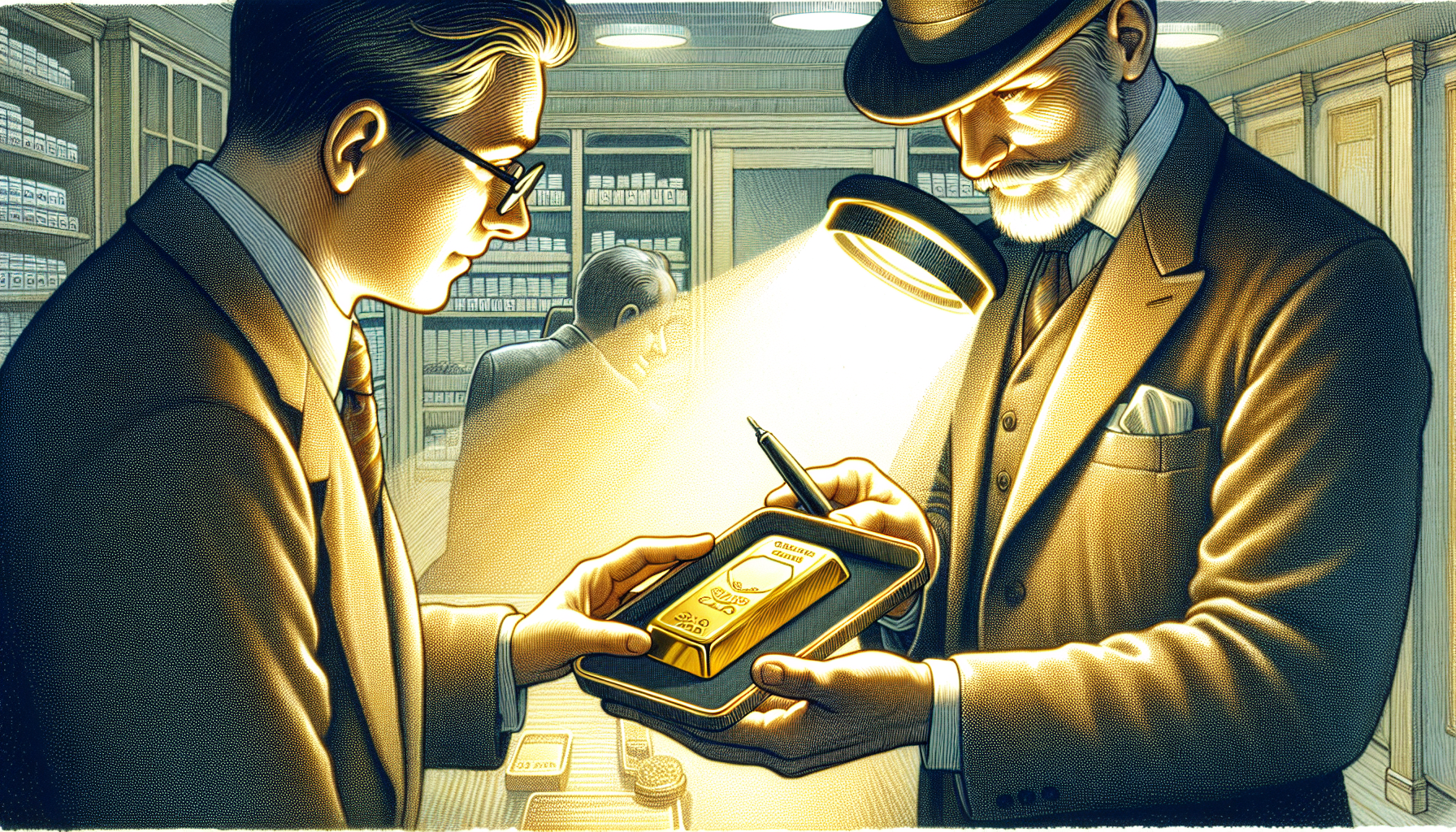 Illustration of a person purchasing gold bullion from a reputable dealer