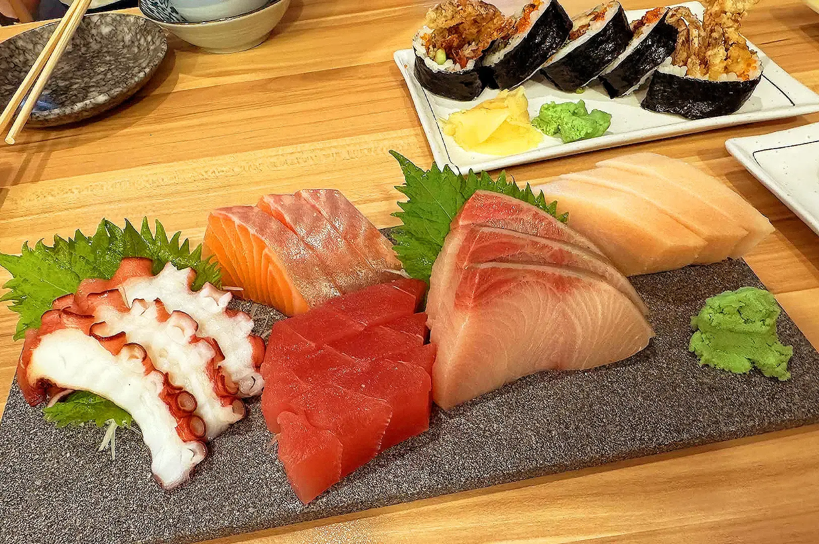 The Sushi Bar Singapore fresh sashimi platter with salmon, tuna, yellowtail and octopus