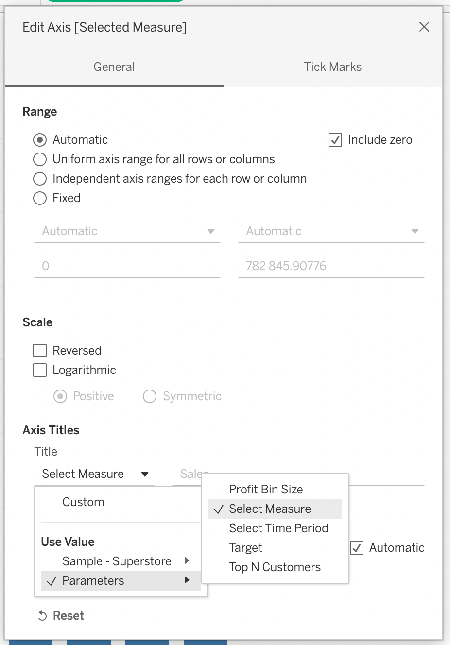 Adjust the name of the axis based on parameter value