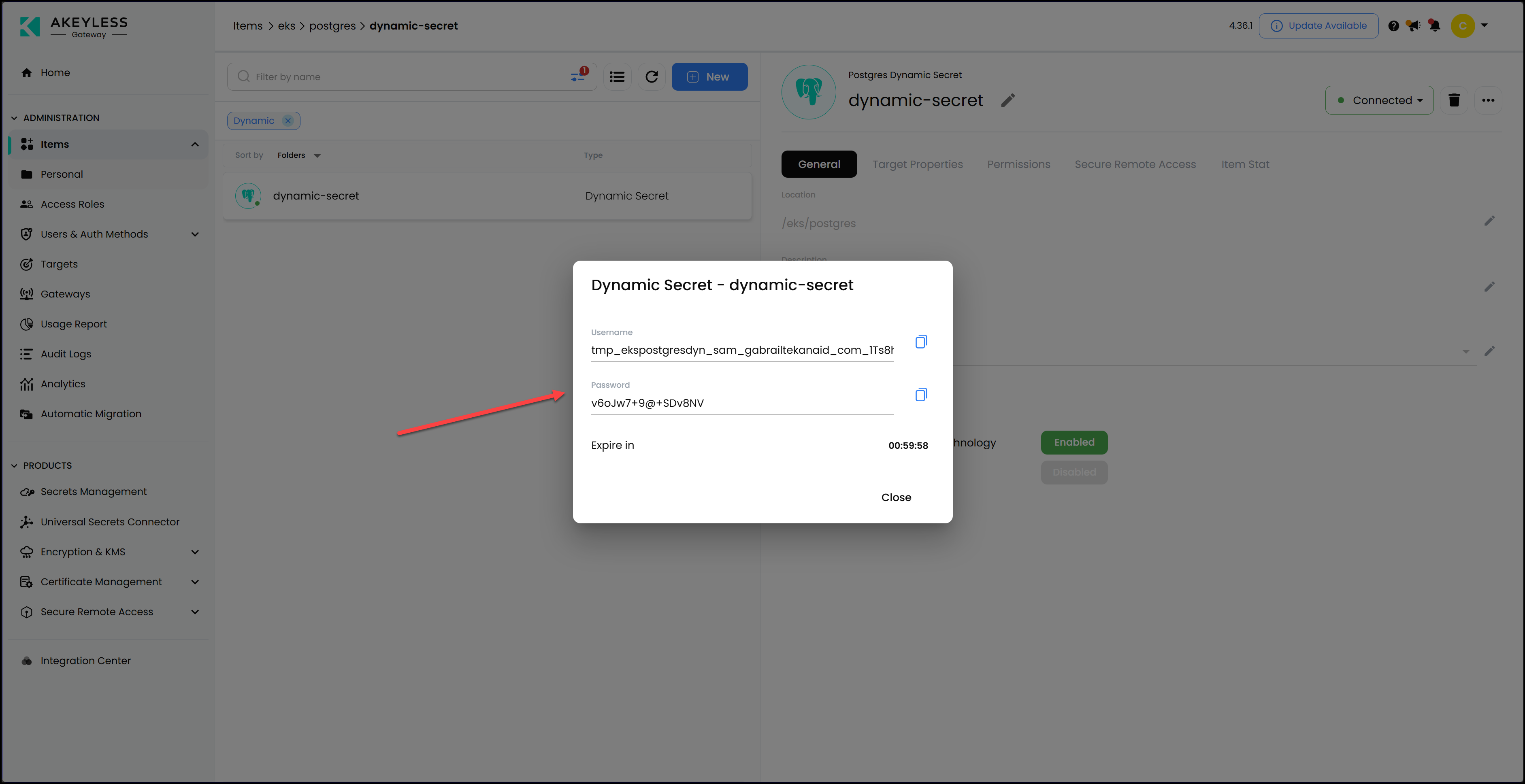 Generating a dynamic secret in Akeyless